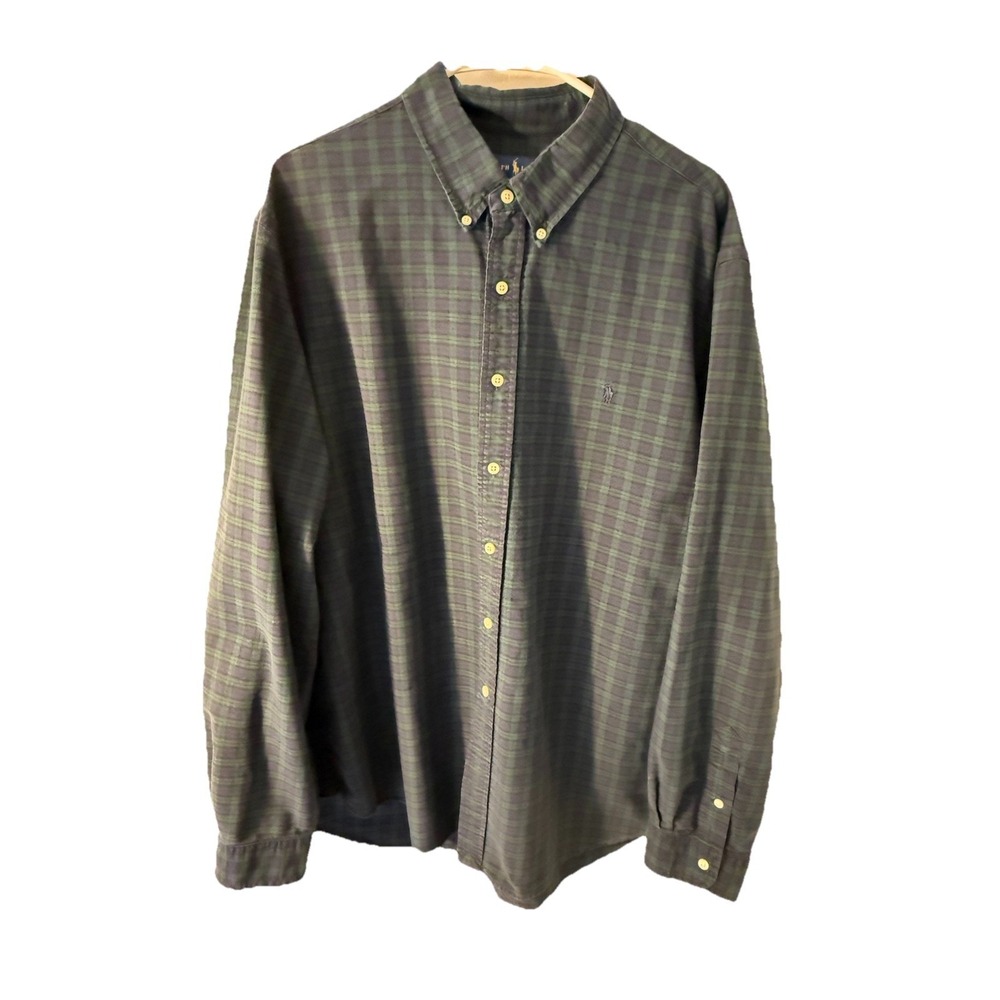Ralph Lauren Mens XXL Plaid Button Down Shirt Green Navy Long Sleeve